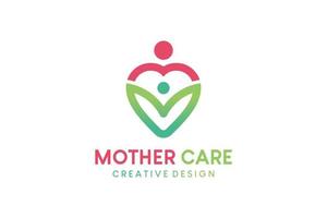 madre cuidado vector ilustración logo diseño con bebé icono en corazón