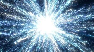 abstrakt glühend Energie Explosion Blau Strudel Feuerwerk von Blau Linien und Magie Partikel abstrakt Hintergrund. Video 4k