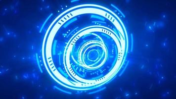 Abstract round blue ring of lines HUD elements circles energy futuristic scientific hi-tech digital abstract HUD background. Video 4k, 60 fps