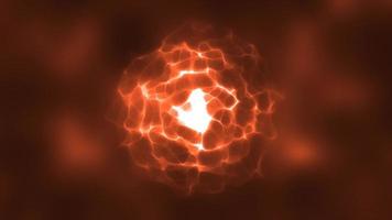 abstrakt Orange feurig Energie runden Kugel glühend mit Partikel Wellen Hi-Tech Digital Magie abstrakt Hintergrund. Video 4k, 60 fps