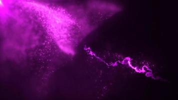 abstrakt Hintergrund von lila Energie Partikel von Energie Magie Wellen fliegend von das Wind mit das bewirken von glühen und verwischen Bokeh. Video 4k, 60 fps