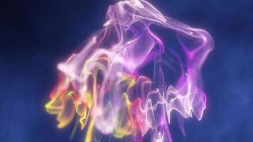 Abstract purple glowing fluid of particles and waves abstract liquid background. Video 4k, 60 fps