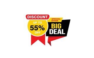 55 Percent BIG DEAL offer, clearance, promotion banner layout with sticker style. vector