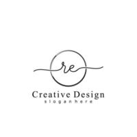 Initial RE handwriting logo with circle hand drawn template vector