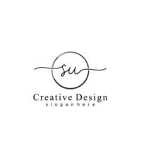 Initial SU handwriting logo with circle hand drawn template vector