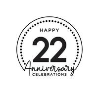 22 years anniversary. Anniversary template design concept, monochrome, design for event, invitation card, greeting card, banner, poster, flyer, book cover and print. Vector Eps10