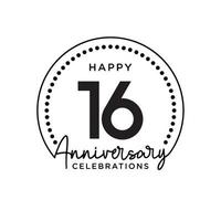 16 years anniversary. Anniversary template design concept, monochrome, design for event, invitation card, greeting card, banner, poster, flyer, book cover and print. Vector Eps10