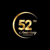 52 years anniversary. Anniversary template design concept with golden number , design for event, invitation card, greeting card, banner, poster, flyer, book cover and print. Vector Eps10