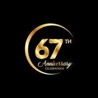 67 years anniversary. Anniversary template design concept with golden number , design for event, invitation card, greeting card, banner, poster, flyer, book cover and print. Vector Eps10