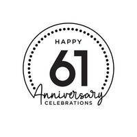 61 years anniversary. Anniversary template design concept, monochrome, design for event, invitation card, greeting card, banner, poster, flyer, book cover and print. Vector Eps10