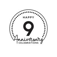 9 years anniversary. Anniversary template design concept, monochrome, design for event, invitation card, greeting card, banner, poster, flyer, book cover and print. Vector Eps10