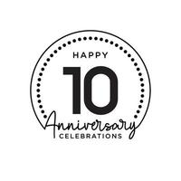 10 years anniversary. Anniversary template design concept, monochrome, design for event, invitation card, greeting card, banner, poster, flyer, book cover and print. Vector Eps10