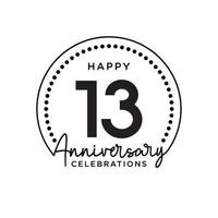 13 years anniversary. Anniversary template design concept, monochrome, design for event, invitation card, greeting card, banner, poster, flyer, book cover and print. Vector Eps10