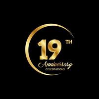 19 years anniversary. Anniversary template design concept with golden number , design for event, invitation card, greeting card, banner, poster, flyer, book cover and print. Vector Eps10