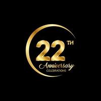 22 years anniversary. Anniversary template design concept with golden number , design for event, invitation card, greeting card, banner, poster, flyer, book cover and print. Vector Eps10
