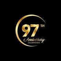 97 years anniversary. Anniversary template design concept with golden number , design for event, invitation card, greeting card, banner, poster, flyer, book cover and print. Vector Eps10