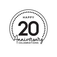 20 years anniversary. Anniversary template design concept, monochrome, design for event, invitation card, greeting card, banner, poster, flyer, book cover and print. Vector Eps10