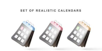 3d set realistic calendars on white background. Vector illustration.