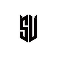 SU Logo monogram with shield shape designs template vector