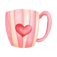 hermosa taza de corazón de acuarela, taza del día de san valentín, taza de amor, elemento de san valentín png
