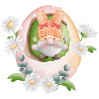 Watercolor cute easter gnome in easter egg, bunny gnome, Spring Rabbit Gnome Easter Elements png