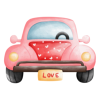 Lovely Watercolor Classic Car Valentine, Vintage car with love, Valentine Element png