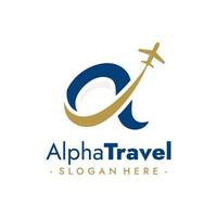 Alpha Travel Logo. Aviation agency design. Vector illustration