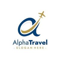 Alpha Travel Logo. Aviation agency design. Vector illustration