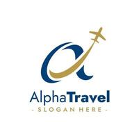 Alpha Travel Logo. Aviation agency design. Vector illustration