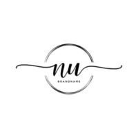 Initial NU feminine logo collections template. handwriting logo of initial signature, wedding, fashion, jewerly, boutique, floral and botanical with creative template for any company or business. vector