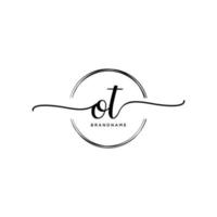 Initial OT feminine logo collections template. handwriting logo of initial signature, wedding, fashion, jewerly, boutique, floral and botanical with creative template for any company or business. vector