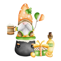 vattenfärg söt gnome st patrick, helgon patrick dag, digital målning vattenfärg illustration png