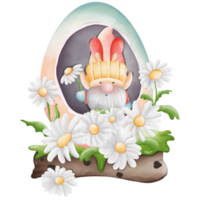 Watercolor cute easter gnome in easter egg, bunny gnome, Spring Rabbit Gnome Easter Elements png