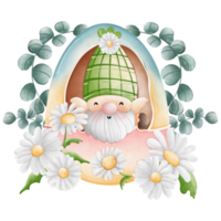 Watercolor cute easter gnome in easter egg, bunny gnome, Spring Rabbit Gnome Easter Elements png