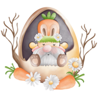 Watercolor cute easter gnome in easter egg, bunny gnome, Spring Rabbit Gnome Easter Elements png