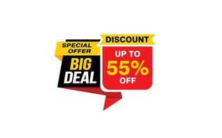 55 Percent BIG DEAL offer, clearance, promotion banner layout with sticker style. vector