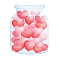 Transparent glass jar with pink and red glossy heart inside, Valentine Element png