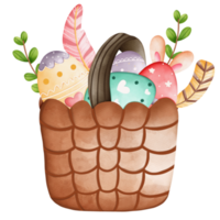 Watercolor Cute Easter Egg in basket, Bunny Easter Hunt Egg, Easter Elements png