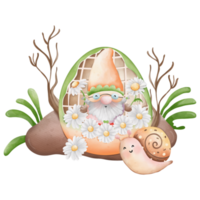 Watercolor cute easter gnome in easter egg, bunny gnome, Spring Rabbit Gnome Easter Elements png