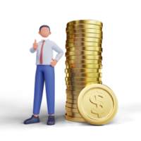 3d illustration successful bussinesman or investor presenting stack of money png