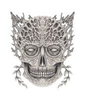 Art fantasy surreal skull. Hand drawing on paper. png