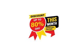 80 Percent THIS MONTH offer, clearance, promotion banner layout with sticker style. vector