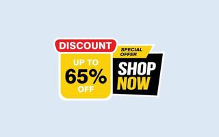 65 Percent SHOP NOW offer, clearance, promotion banner layout with sticker style. vector