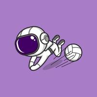 linda dibujos animados astronauta jugando vóleibol vector