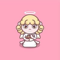 cute cartoon angel eating ramen vector