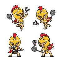 cute cartoon gladiator sports badminton vector