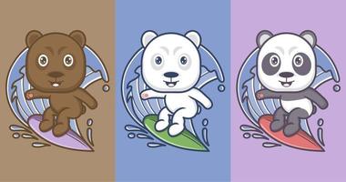 linda dibujos animados polar oso y panda vector