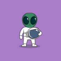 cute cartoon alien wearing astronaut costume vector