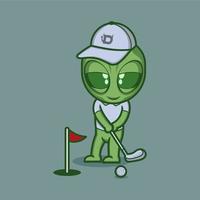 cute cartoon alien playing golf vector