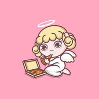 cute cartoon angel eating pizza vector